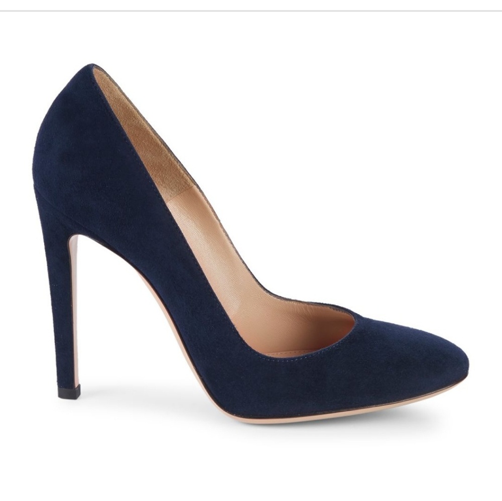 Gianvito Rossi Navy Suede Pointed Toe Pumps
